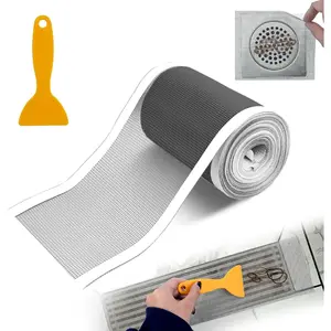 4 Inch x 33 FT Disposable Shower Drain Screen Self-Adhesive Stickers, with Cleaning Shovel, Showers Drain Hair Catcher, Shower Drain Mesh Stickers for Bathroom Kitchen Sink