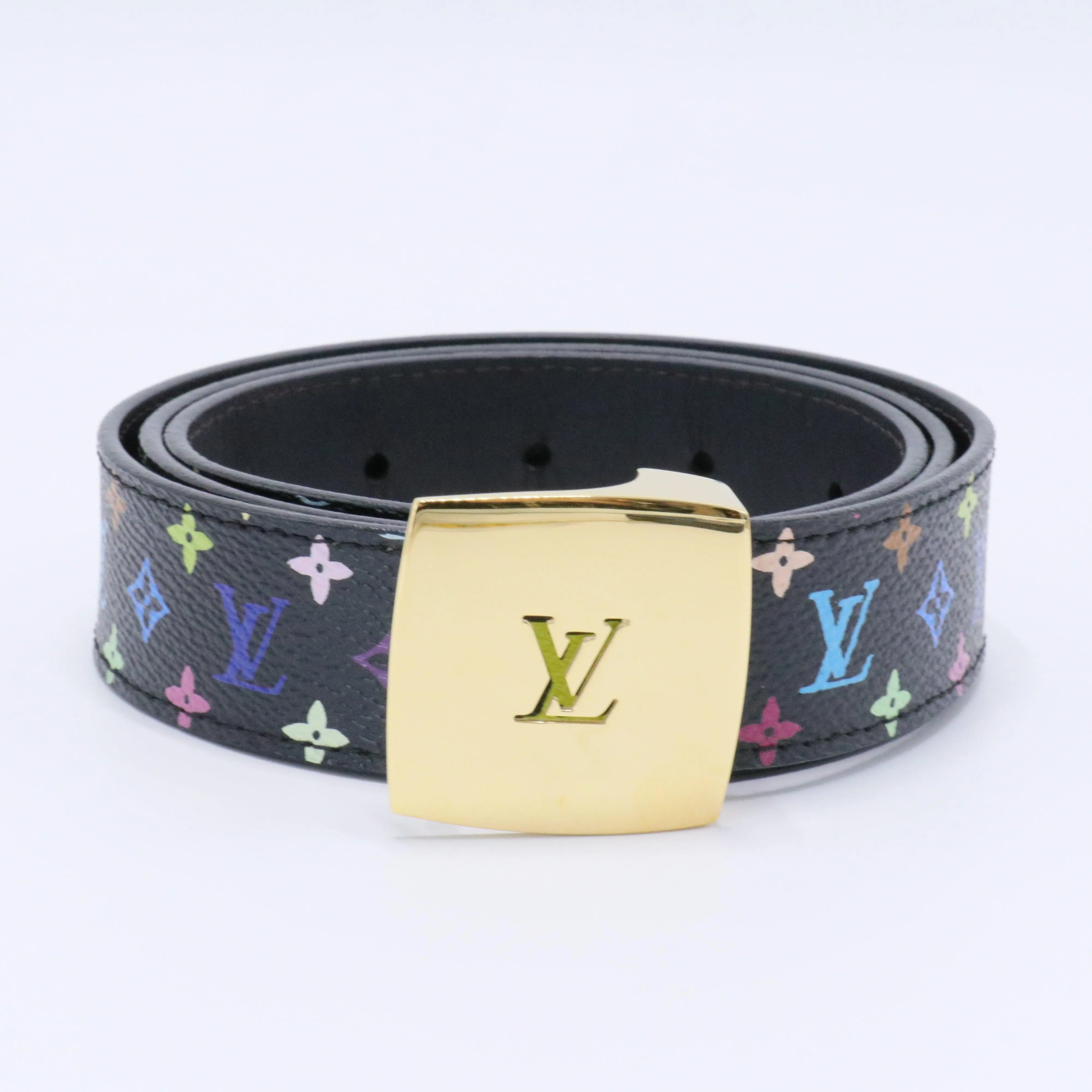 Louis Vuitton Black Multicolor Belt with Gold Buckle Louis Vuitton LV Initials 40mm Reversible Belt Multicolor in  main image 4