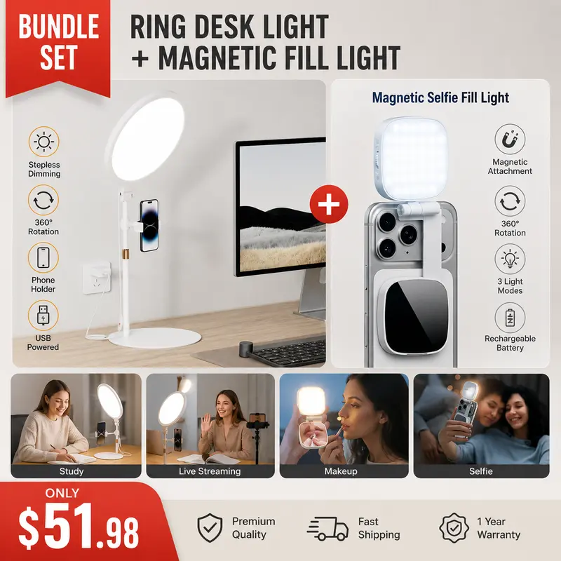 White Desk Light + Magnetic Selfie Light