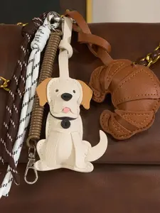 Cute Puppy & Croissant Bag Charm Pendants, Leather Braided Bag Chain Charms, Vintage Casual Bag Decoration Keychain, Lovely Bag Pendant for Backpack Purse, Ideal for Pet Lovers & Retro Style Enthusiasts