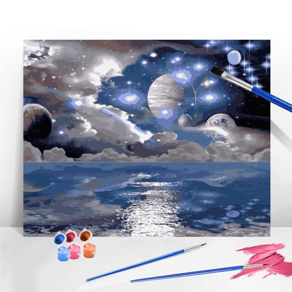 Landscape Seaside Cloud Paint by Numbers Kit, 1 Set DIY Painting Supplies with Tools, Acrylic Painting on Canvas for Home Wall Decoration