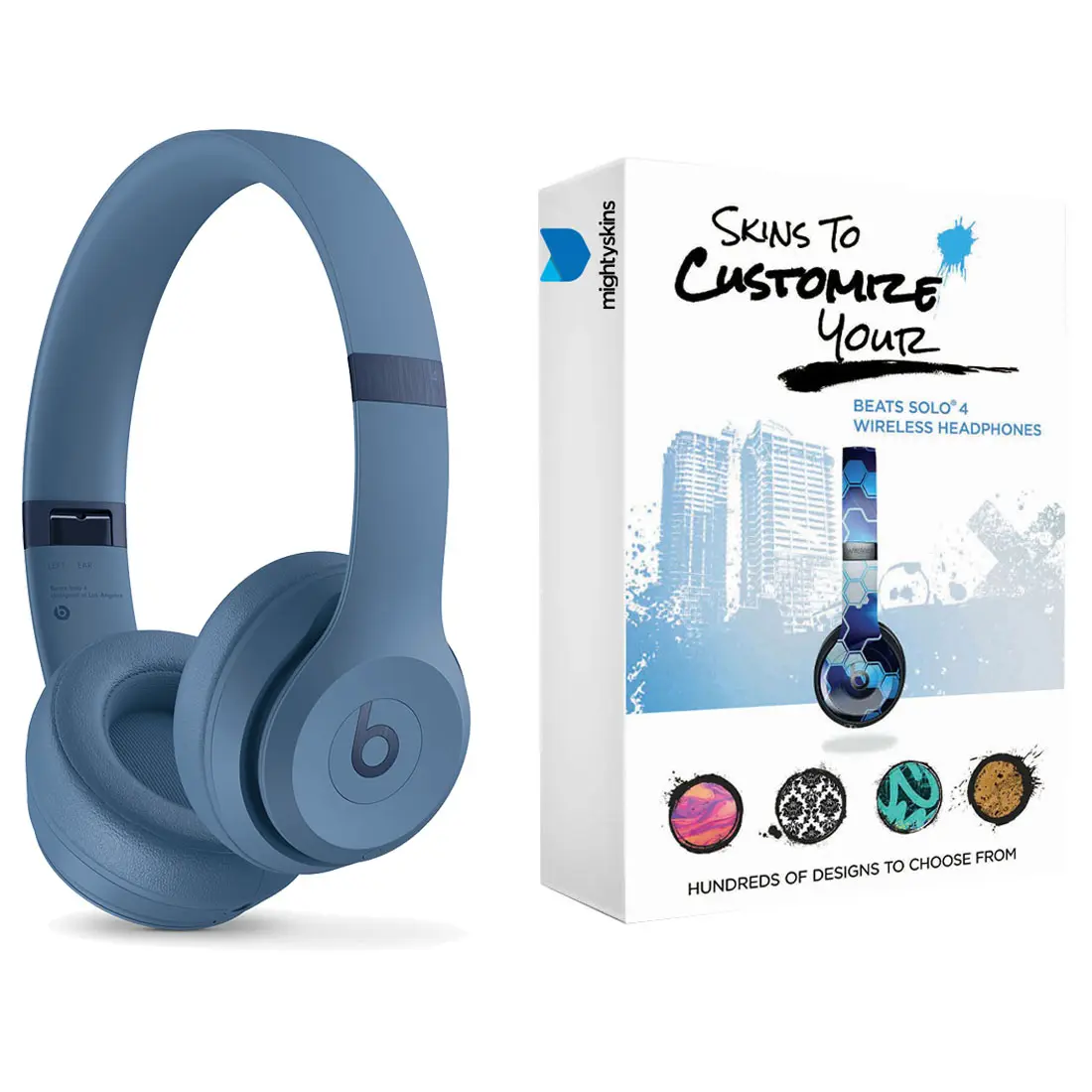 Beats Solo 4 Bluetooth Wireless On-Ear Headphones with MightySkins Protective Skins Bundle - Slate Blue