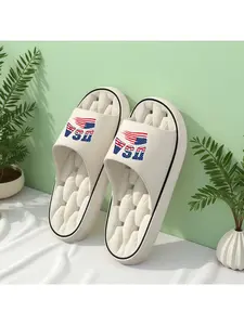 A pair of American flag printed slippers, unisex non-slip EVA sandals - lightweight, quick-drying, comfortable, durable, suitable for all seasons, round-toed design, for indoor/outdoor use