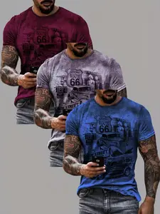3-Pack Men's Casual Short Sleeve T-Shirts, Streetwear, Geometric Stripes, Print, Breathable Summer Fabric, Slim Fit, Round Neck, Street Style, Comfortable