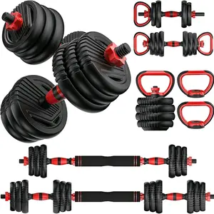 Adjustable Dumbbells set, 4 in1 Dumbbells Set, Barbell, Kettlebells, Push up Stand, Fitness Exercises for Home Gym Suitable Men/Women, 20Lbs set dumbbell