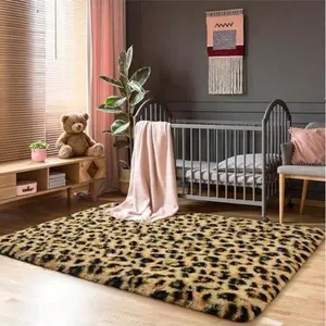 Leopard Cheetah Print Rug, Black & Khaki Western Decor Carpet for Living Room Bedroom Kids Room