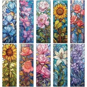 Stained Glass Flower Bookmark Gifts -  10 count Floral Transparent PVC Bookmark Stained Glass Art  Book Mark Page Clips Gifts for Women Men Book Lovers Teacher Student Bookish Reader