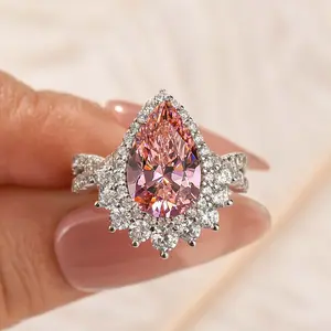 Maxine CZ 4.0ct Pink Stone Pear Cut Engagement Ring,5A Cubic Zirconia Women's Ring Jewelry,Promise Ring for Daily,Travel,Proposal,Wedding,Birthday,Anniversary