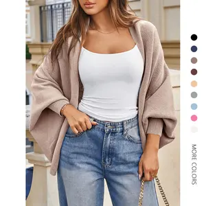Danedvi Women's Minimalist Basic Solid Soft Long-Sleeve Chunky Knit Open-Front Cardigan - Casual Loose Batwing Shawl Wrap Poncho Sweater Coat, a Casual Women's Knitwear Top for Clothes