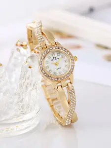 New Trendy Fashion Rhinestone Bracelet Women's Quartz Watch, Elegant Versatile Small Dial Wristwatch, Stylish Timepiece for All Occasions