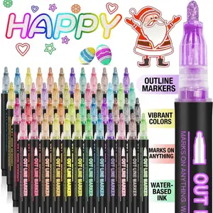 2026 Outline Shimmer Markers & Glitter Metallic Gel Pens (8/12/24/36 Count) - Festive & Party Gift Supplies for Coloring, Art Crafts, School Journaling - Teen Girl Gifts, Kids Girl Stuff,summervibes