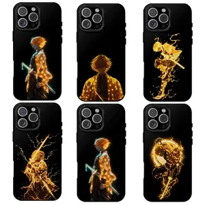 Electric Lightning Warrior Anime Characters Phone Case, Golden Storm Swordsman Cover, Manga Glow Aesthetic Phone Shell, Edgy Samurai Streetwear Gift