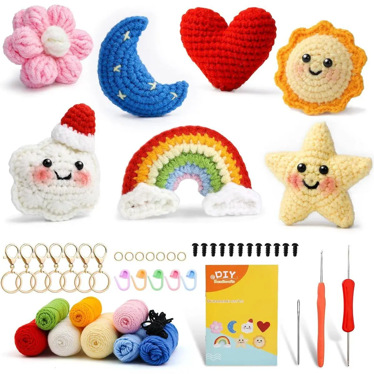 7Pcs Crochet Kit for Beginners, Crochet Kit for Adults Learn to Crochet Kits with Crochets Stuffing, Step-by-Step Instruction, and Video Tutorials