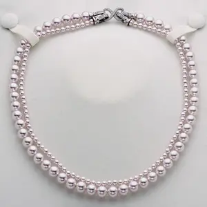 Manta Rose & Gray Double-Layer Crystal Pearls Necklace 3-4mm & 7-8mm for Women Valentine's Day Gift, Anniversary Gift