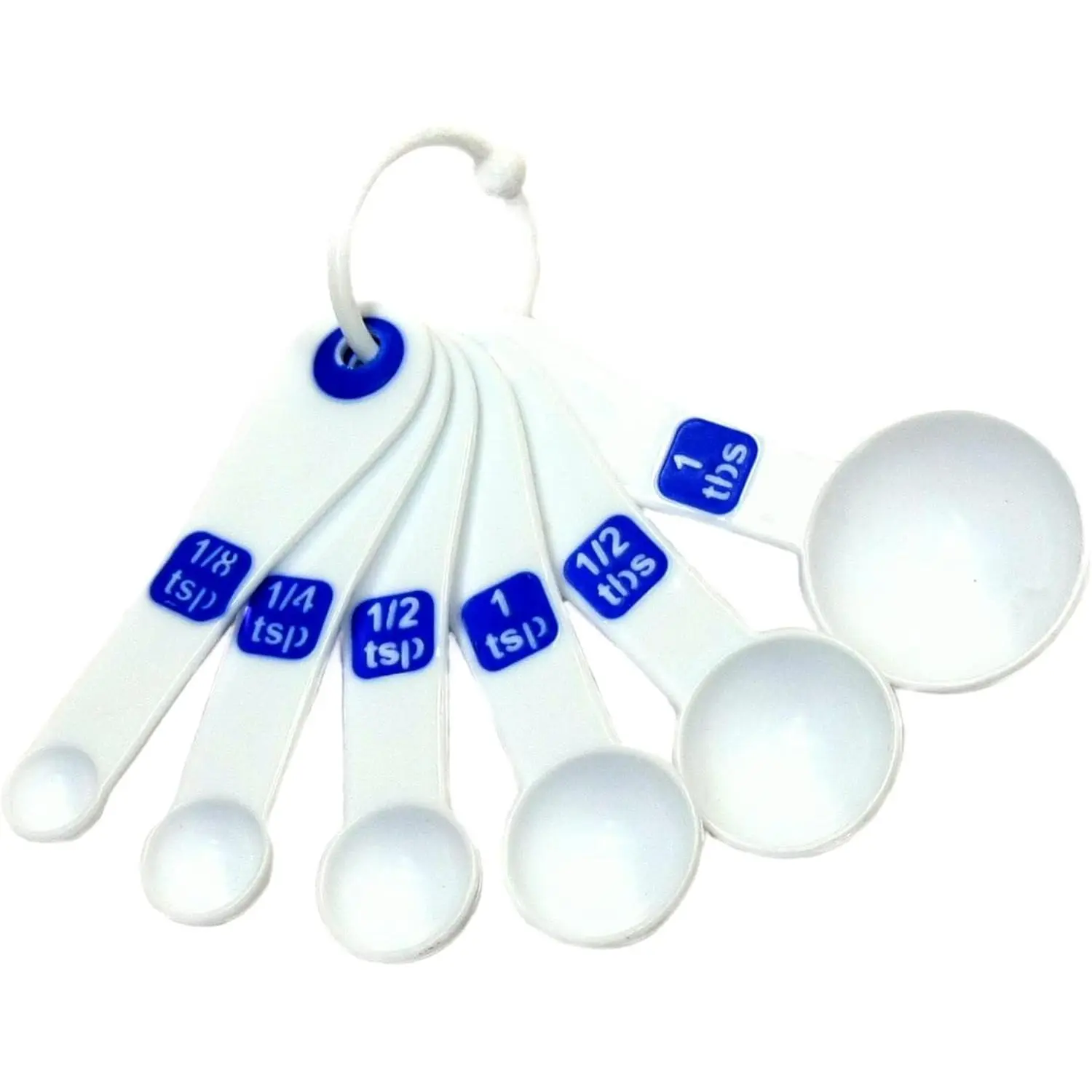 Select Plastic Measuring Spoon Set, 6 piece set, White and Blue