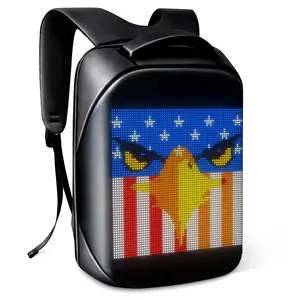 SCITOO Unisex Waterproof Laptop Backpack with USB Port - LED Display, DIY Fashion, Fits 15.6 Inch Laptop, High-Definition Billboard, Randoseru Style, Father's Day Gift (Black)