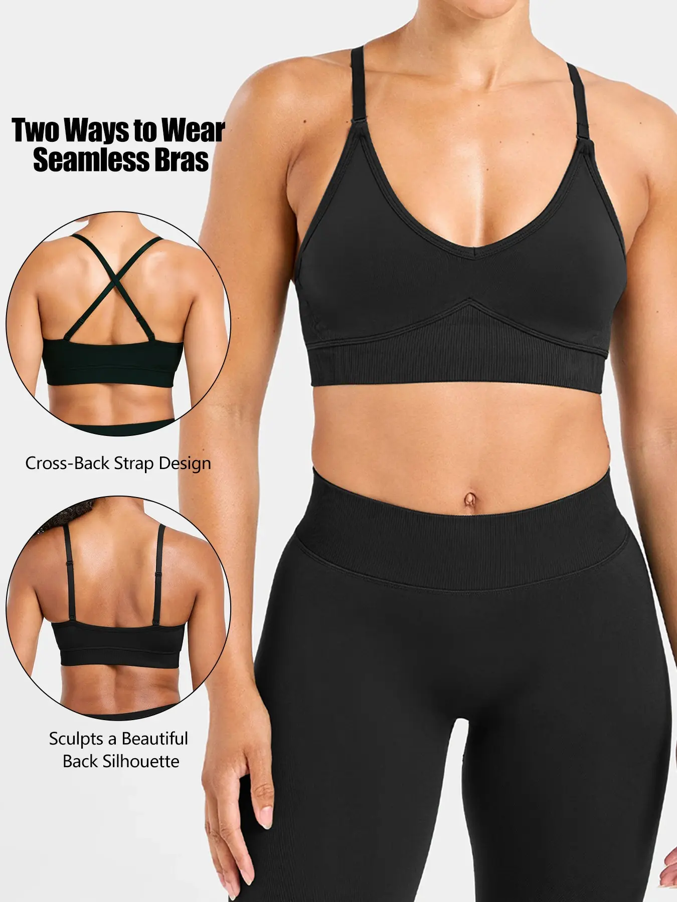 Triangle Bralette Plunge Unlined Seamless Bra No Underwire Sexy Comfortable Everyday, Adjustable Spaghetti Strap Strappy Stretch Sports Bra, Exercise Bra for Women, Scoop Neck Wireless Padded Yoga Workout Crop Top