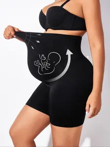Maternity High Waisted Shaper Shorts – Expandable Belly Panel for Full Pregnancy, Back Support & Scrunch Butt Mid-Thigh Leggings (Black) Maternity Clothing