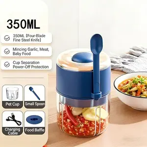 Portable Electric Garlic Chopper & Mincer, 6-Blade MiniVeggie Cutter, Large Glass Cup, Wireless Cordless, Easy-Clean Kitchen Food Processor for Garlic, Meat, Ginger