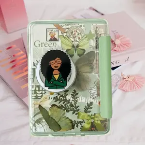 90s Cartoon Nerd Girl Acrylic Kindle Grip | Retro Aesthetic Clear Griptok E-Reader Stand Holder for Kindle iPhone