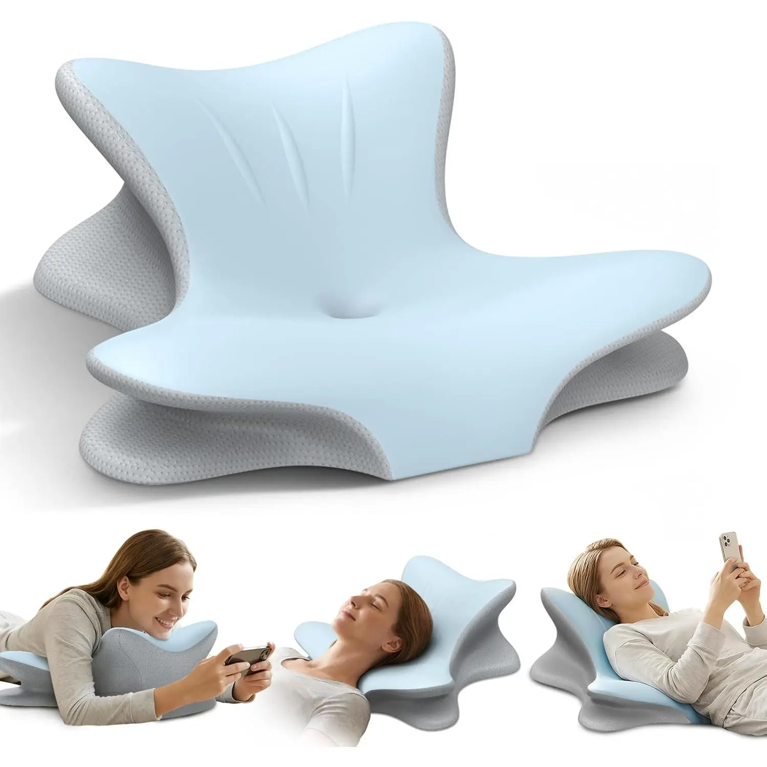 Ergonomic Contour Memory Foam Neck Pillow for Pain Relief, Neck Care & Anatomical Support Bolsters, Back Health Solutions Back Support Wedge for Sleeping & Reading (Bed, Couch Use)