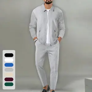 Men's Waffle Knit 2 Piece Tracksuit Collared Zip Up Jacket Elastic Waist Pants Comfortable Breathable Lightweight Soft Stretchy Casual Sportswear Activewear for Daily Wear Workout Gym Streetwear