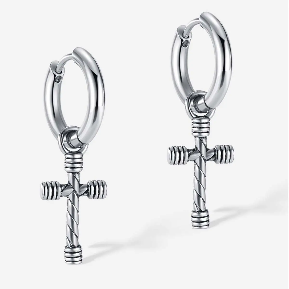 [Creative Design] Retro fashion personality cross pendant earrings hip-hop punk style versatile basic style simple