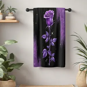 1Pc Glamorous purple rose on a black and glittery background Bathroom Hand Towel Bath Towel, Multiple Size Microfiber Towel, Ultra-Soft Quick Dry and Absorbent Polyester Large Bath Towel, Kitchen Towels, Festival B