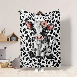 Personalized Blanket Featuring a Dairy Cow Design with Your Name Printed on It. Soft And Cozy, This Memorable Blanket Is a Perfect Holiday Gift for Friends, Family, And Classmates, Ideal for Naps, Camping, And Travel