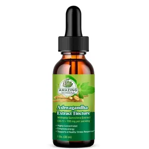 Amazing Botanicals Organic Ashwagandha Extract Tincture 100mg Vegan Non-GMO Alcohol-Free Gluten-Free Ayurvedic Herbal Supplement for Calm Relaxation Mood Support 1oz 30mL