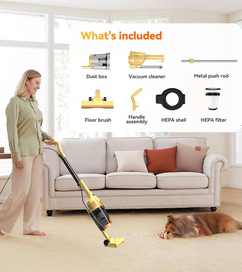 INSE R6X Corded Stick Vacuum, 15KPa Suction with 600W Motor, Ultra-Lightweight Bagless Upright Vacuum with Handheld for Home Hard Floor Carpet Pet Hair Car Cleaning home cleaning tools home appliances Yellow