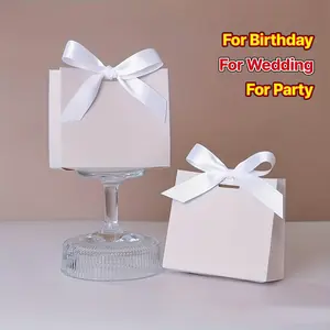 10 DIY Mini Gift Bags Set, Blank Wedding Gift Box, Birthday Party Packaging with Ribbon, Paper Material, Durable Gift Box, Decorative Fringe Details