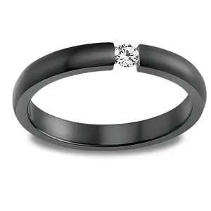 Wedding Band Ring for Women or Men Black Stainless Steel Crystal Ginger Lyne Collection