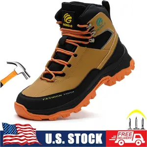 Hot Men Waterproof Work Boots Steel Toe Safety Shoes Indestructible Non Slip Boots Slip Resistant Work Safety Shoes