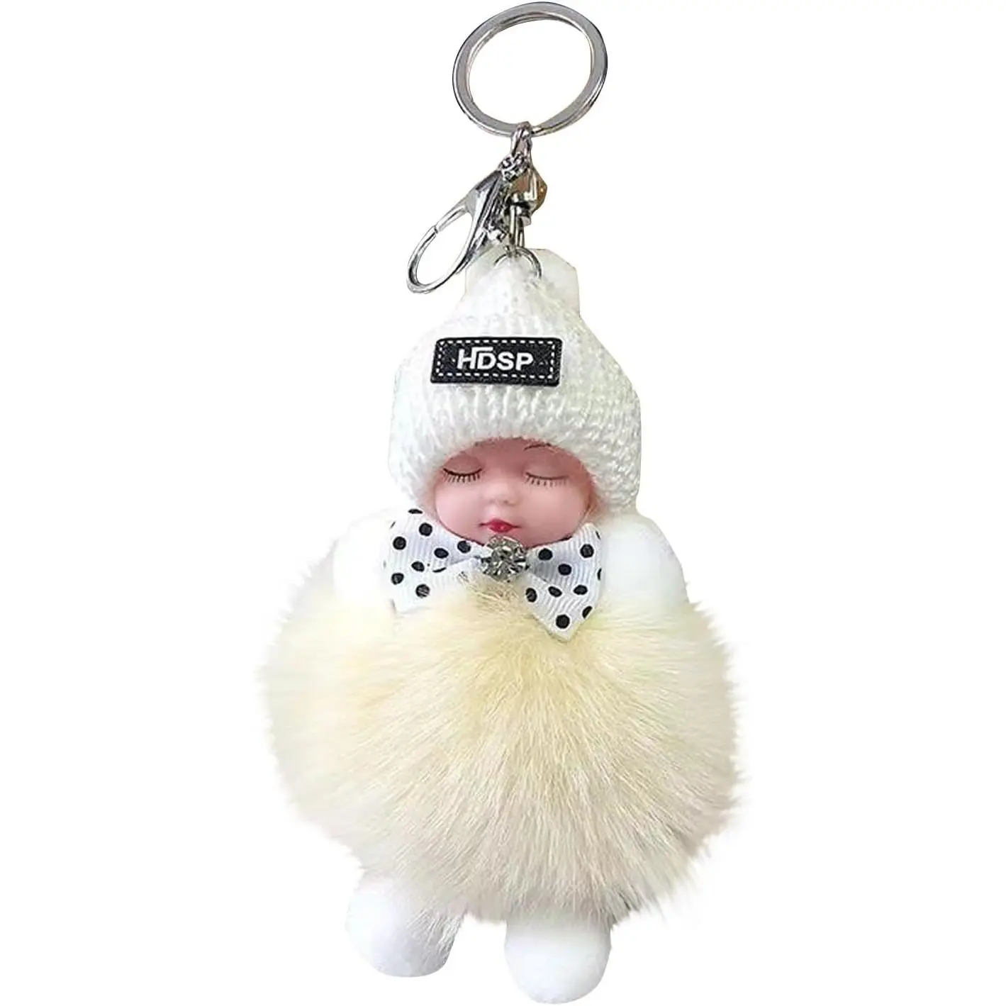 Cute Fluffy Sleeping Baby Doll Keychain Plush Funny Keychains Doll Pom Pom Keychain For Girls Backpacks Pendant