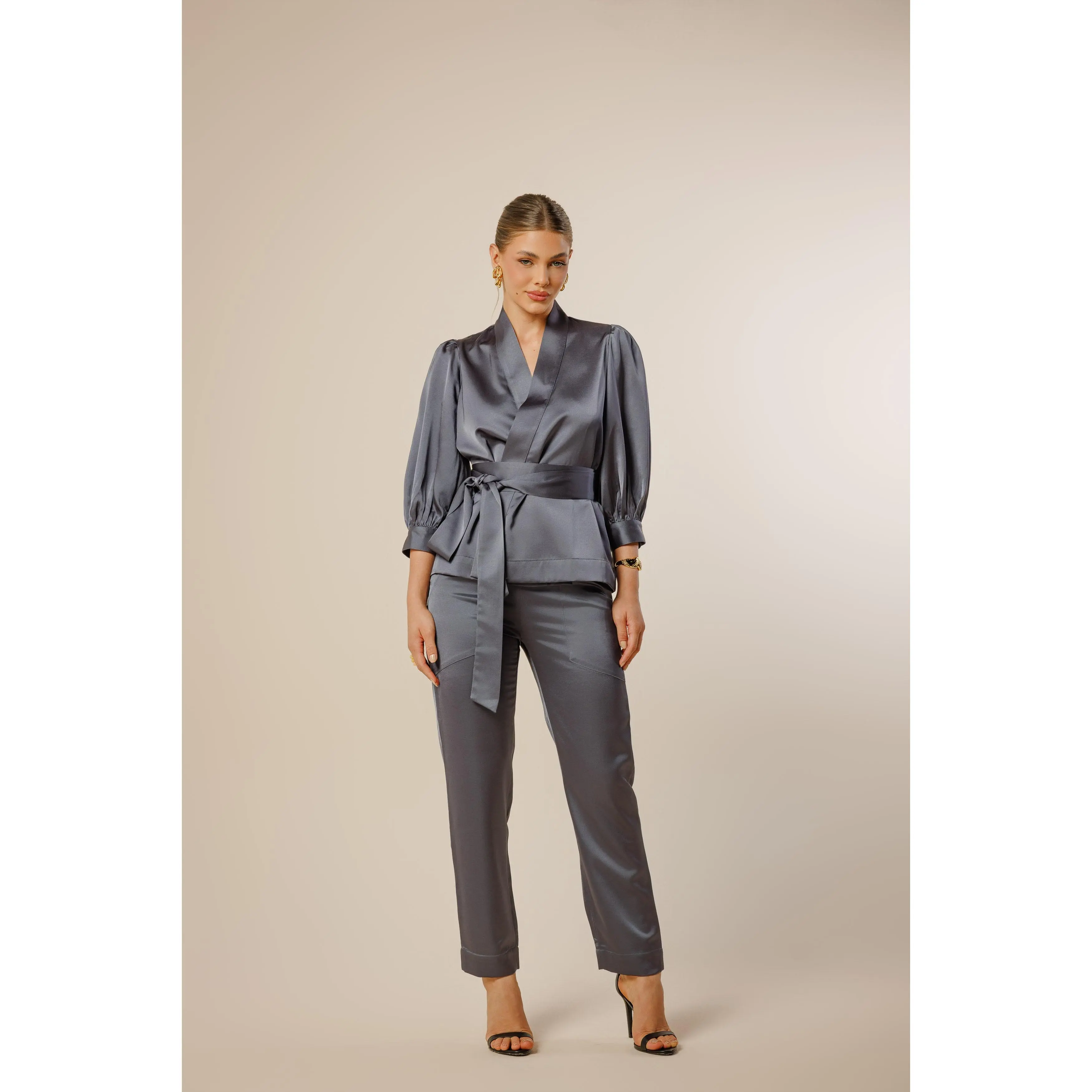 Sarah Satin Kimono  Trousers