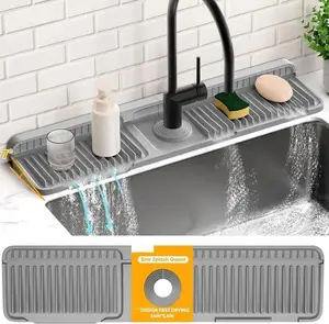 Silicone Adjustable Faucet Splash Guard, Foldable Sink Sponge Draining Pad, Multi-Functional Home Organizer for Kitchen Use