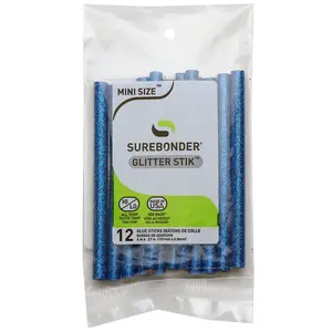 Glitter Stik 4" Mini Size Blue Glitter Hot Glue Sticks - 12 Pack