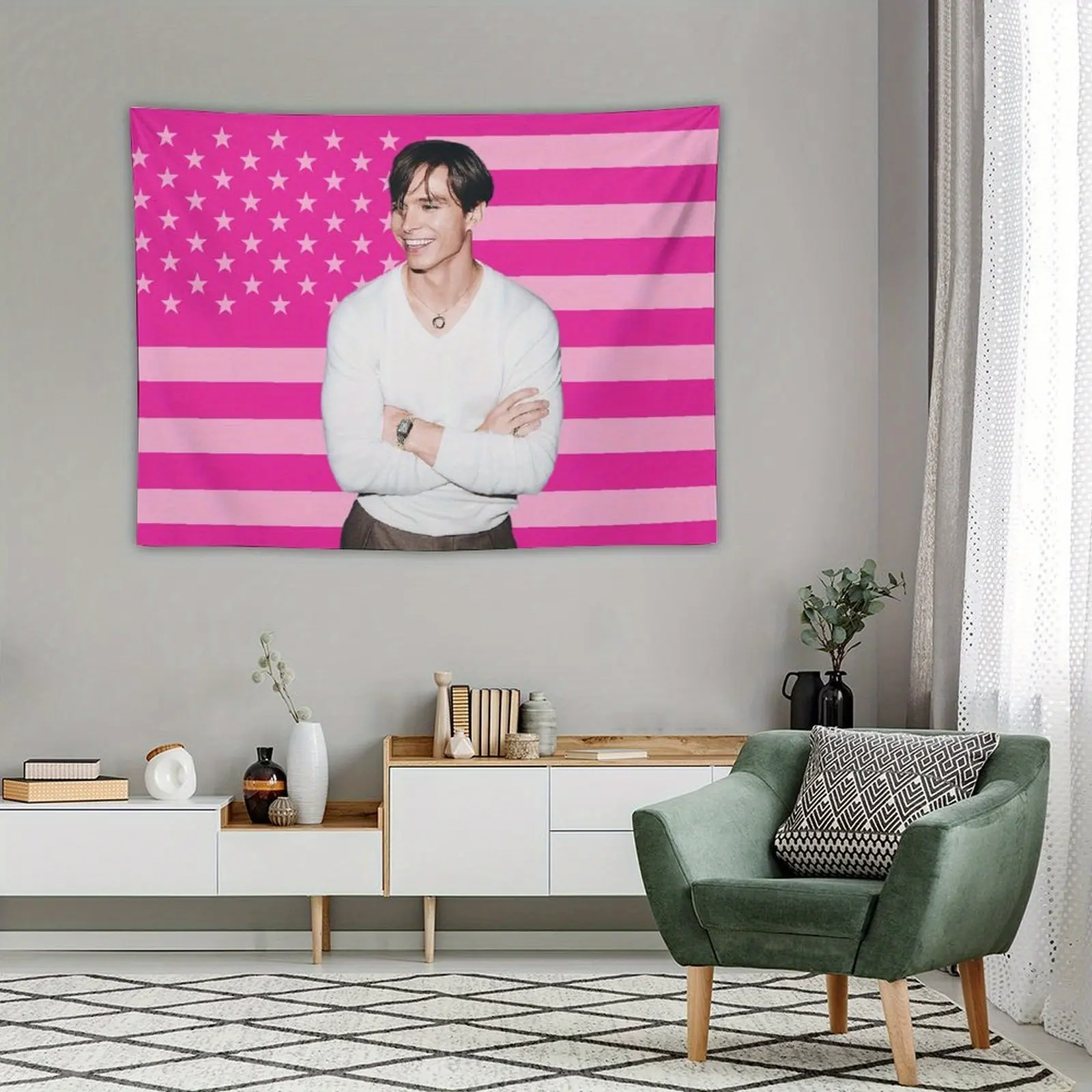 Nicholas Star Chavez Patriotic Pink American Flag Tapestry - Humorous Vertical Wall Art for College Dorm Room Decor, No Electricity Needed, Unique Gift Idea, American Flag Decor, Dormitory Decoration, Modern Interior Accent, Durable Fabric
