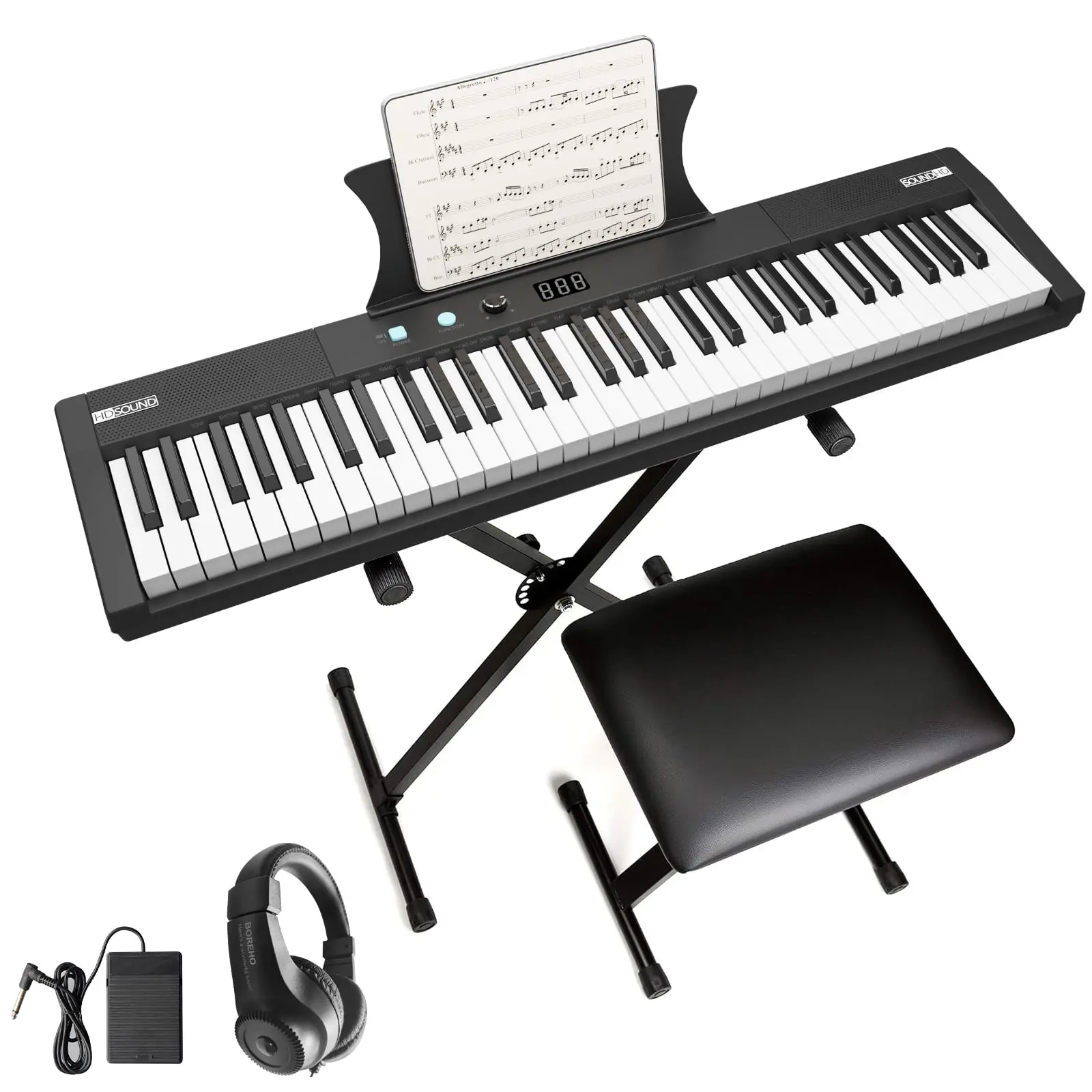 61-Key Portable Electric Semi-Weighted Keyboard Piano for Beginners/Professionals with Power Supply, Built-In Speakers, Pedal, Stand & Stool Groove Time Musical Instrument