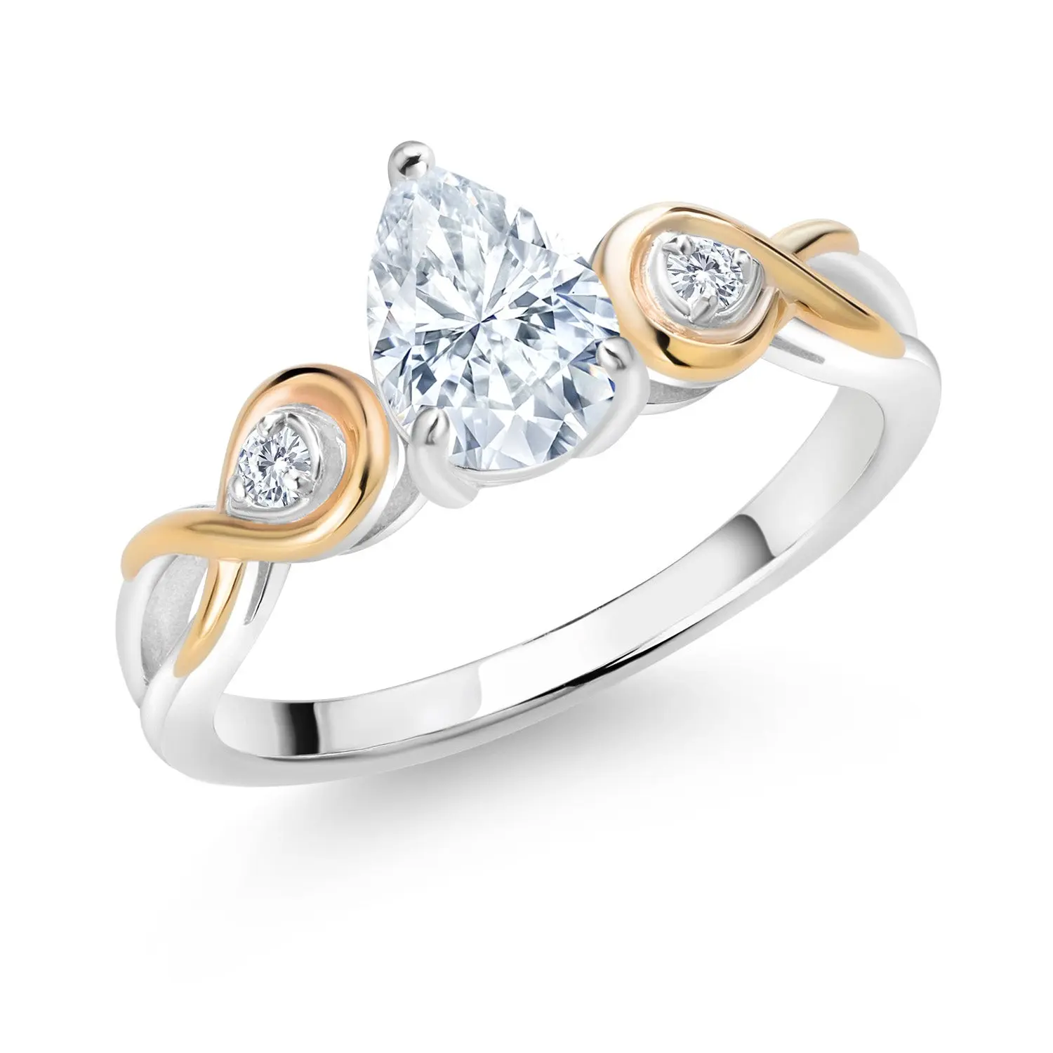 Pear Shape Gemstone Birthstone and Lab Grown Diamond Ring For Women By Keren Hanan | 925 Sterling Silver and 10K Yellow Gold | Pear Shape 8X6MM | Available In Size 5, 6, 7, 8, 9