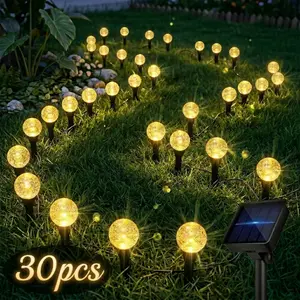 30LED Outdoor Solar Crystal Ball Decorative Light with Switch, 8 Modes, 25ft (7m) Range for Gardens, Patios，Independence Day Decorations