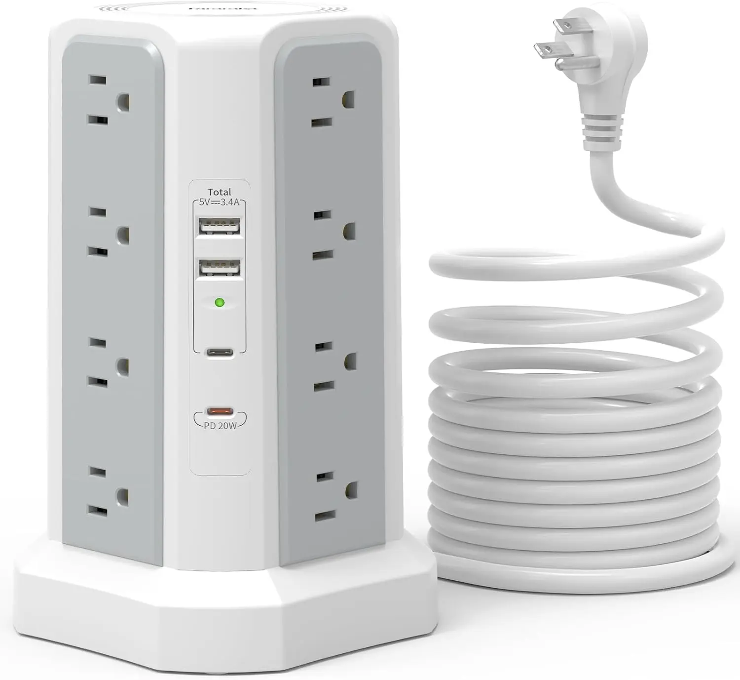 Power Strip Tower Surge Protector with 4 USB Ports (PD 20W), 6FT Extension Cord with 16 AC Multiple Outlets,  Station Tower with Surge Protection for Home Dorm Office Supplies