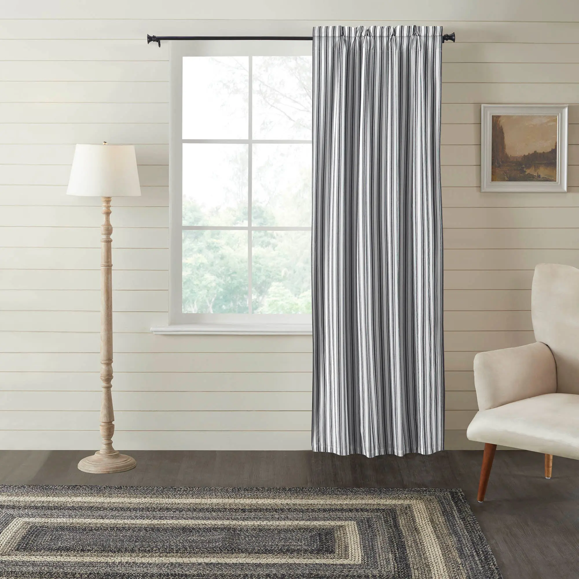 Farmhouse Blackout Cotton Curtain for Windows, Black Ticking Striped Black Out Window Curtain Panel, Striped Curtains, Farmhouse Blackout Curtains