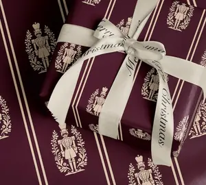 Nutcracker Christmas Wrapping Paper. Burgundy Christmas Gift Wrap. Vintage Elegant Holiday Gift Wrap. Seasonal Nutcracker Gift Wrap