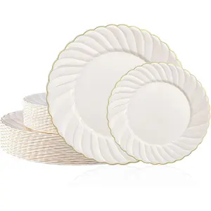60 count  Plastic Plates with  Trim - Scalloped Plate Disposable for Party - Elegant Plastic Plates Include 30 10.25" Dinner & 30 7.25" Dessert Plates for Party
