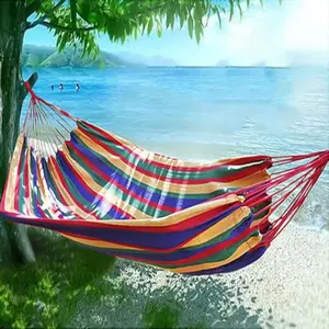 Unisex Cotton Canvas Hammock - Anti-Rollover, Durable Carabiners, Generous Dimensions, Spacious Size, Comfortable Fabric with Tree Straps, 440lbs Capacity, Travel Bag Included for Camping, Indoor Patio Use (Rainbow, Without Bar)