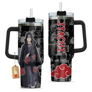 [WDC] Uchiha Itachi The Silent Crow 40oz Tumbler With Handle Stainless Steel Cup, Mangekyo Master Inspired Iced Coffee Mug, Gift for Anime & Gaming Fans