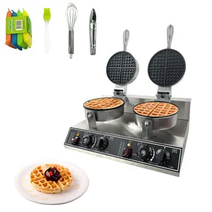 Double head commercial waffle maker, 2400W stainless steel non stick waffle iron, temperature range and time control from 122 ℉ to 572 ℉, very suitable for home cafes, restaurants, snack bars, bakeries Pancake, Automatic