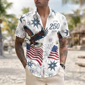 250 Years Of Freedom Hawaiian Shirt, American Eagle Patriotic Aloha Tee 1776 2026, Independence Day Gift For Dad Grandpa, Men Summer Outfit